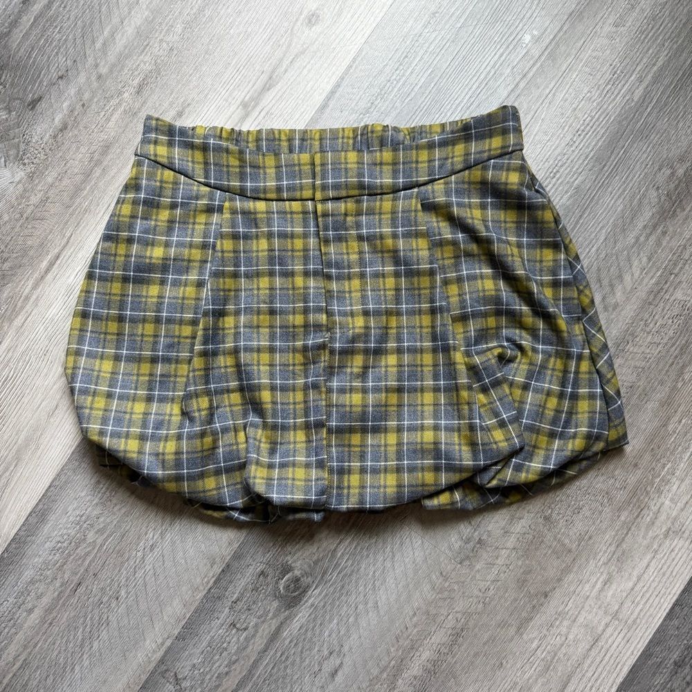 Emerson Lang Plaid Bubble Skirt Streetwear Medium Stretch Elastic Waist - Picture 2 of 11